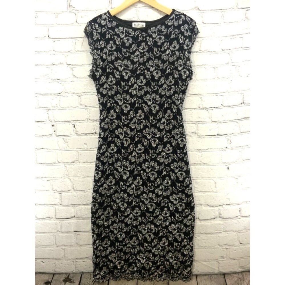 Nina‎ Piccalino Vtg 90’s Dress Black Metallic Cocktail Mob Wife Glam Maxi Small